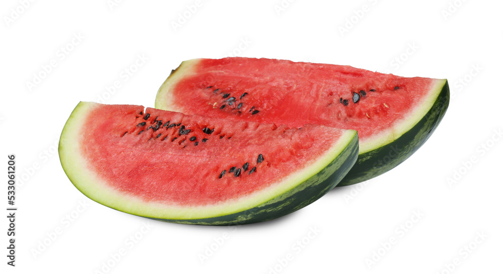 Slices of delicious ripe watermelon isolated on white Slices of delicious ripe watermelon isolated on white