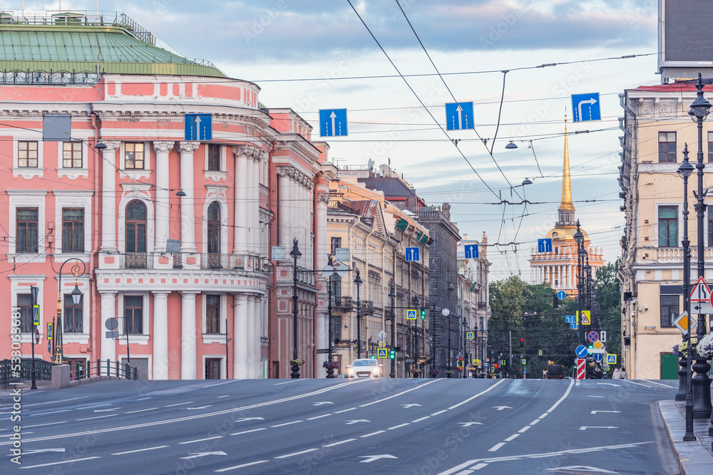 Morning streets in the historical city center. Saint Petersburg.