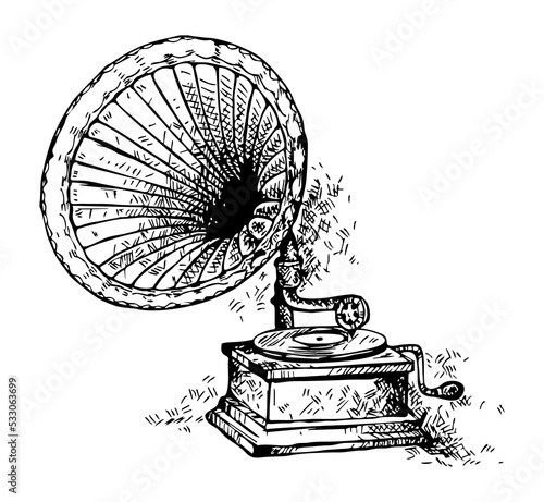 Hand drawn of  gramophone vector illustration 