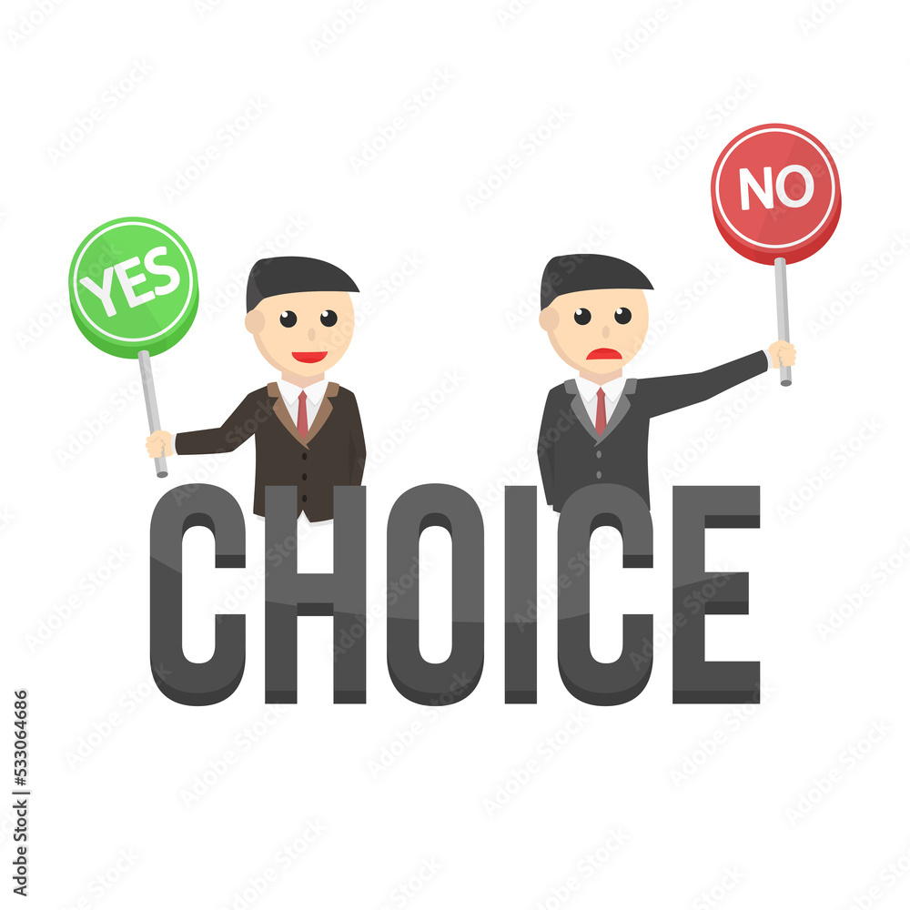 characters making business choices with signs on white background characters making business choices with signs on white background