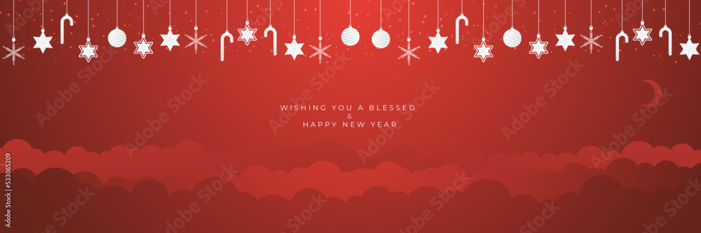 Beautiful red christmas balls banner with text space