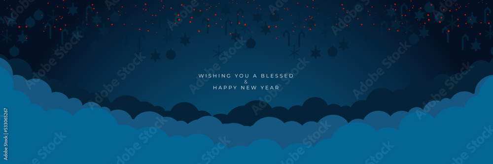 Blue christmas banner with snowflake cloud border vector illustration