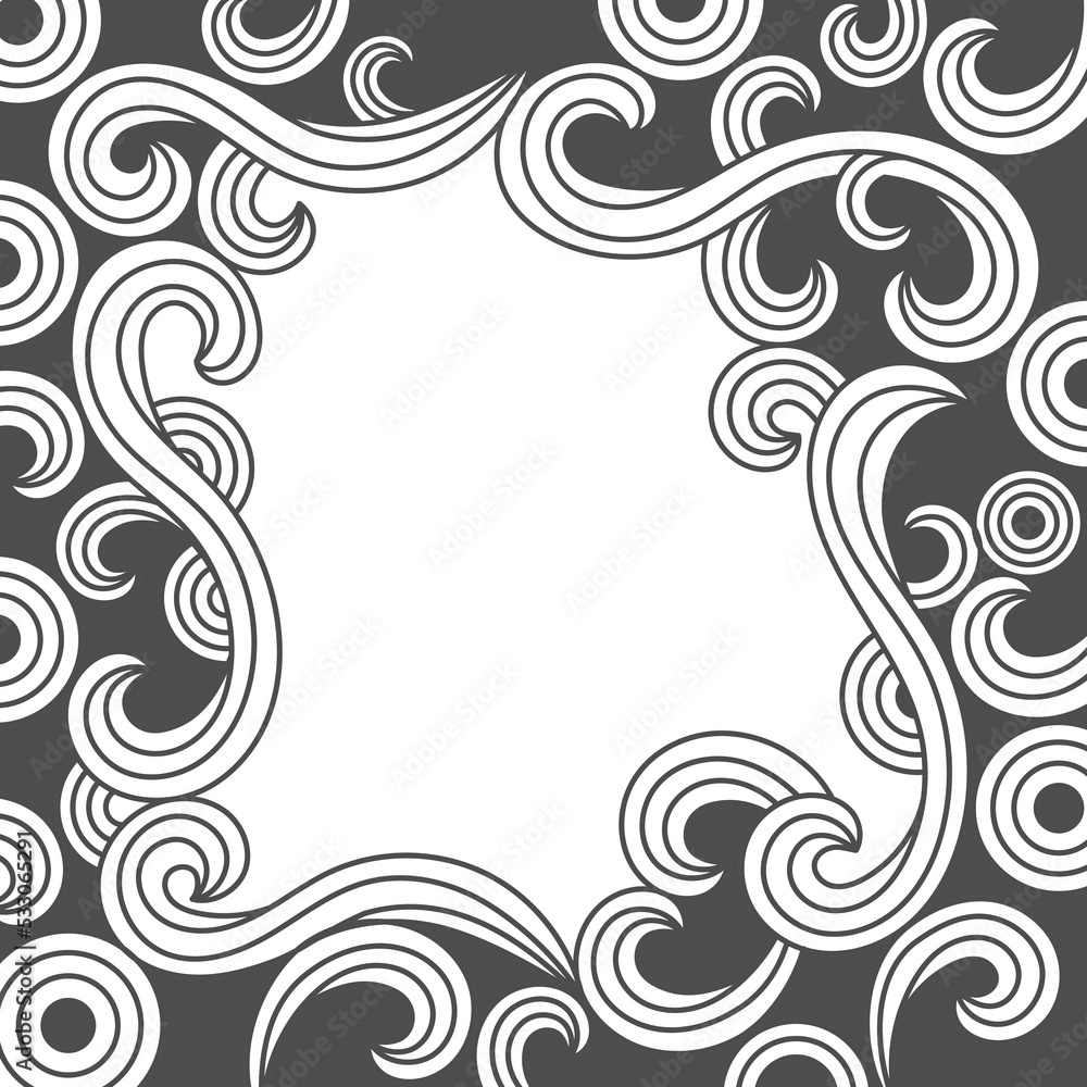 Black white decorative doodles wave. - Vector.