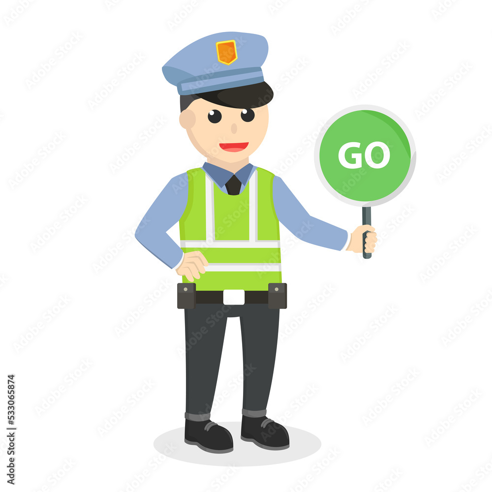 traffic police holding go sign design character on white background