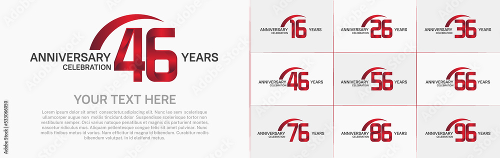 set of anniversary with red color and swoosh can be use for celebration event