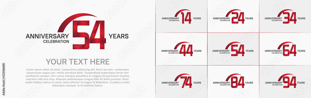 set of anniversary with red color and swoosh can be use for celebration event