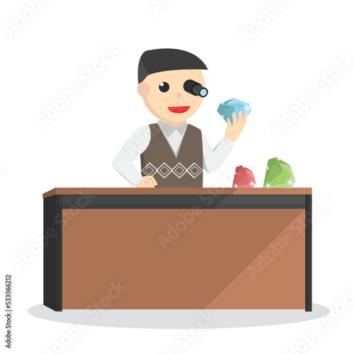 Businessman Checking A Diamond design character on white background