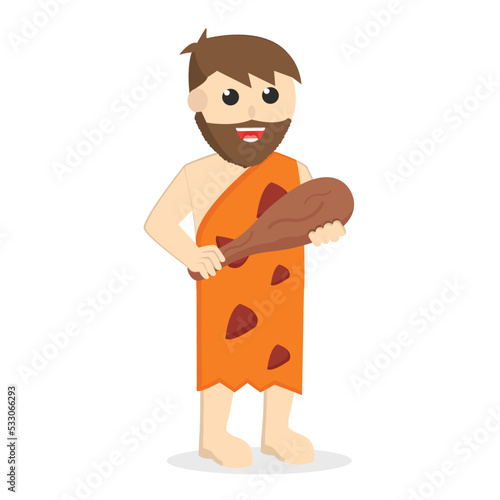 Cave Man Holding Wooden Stick design character on white background