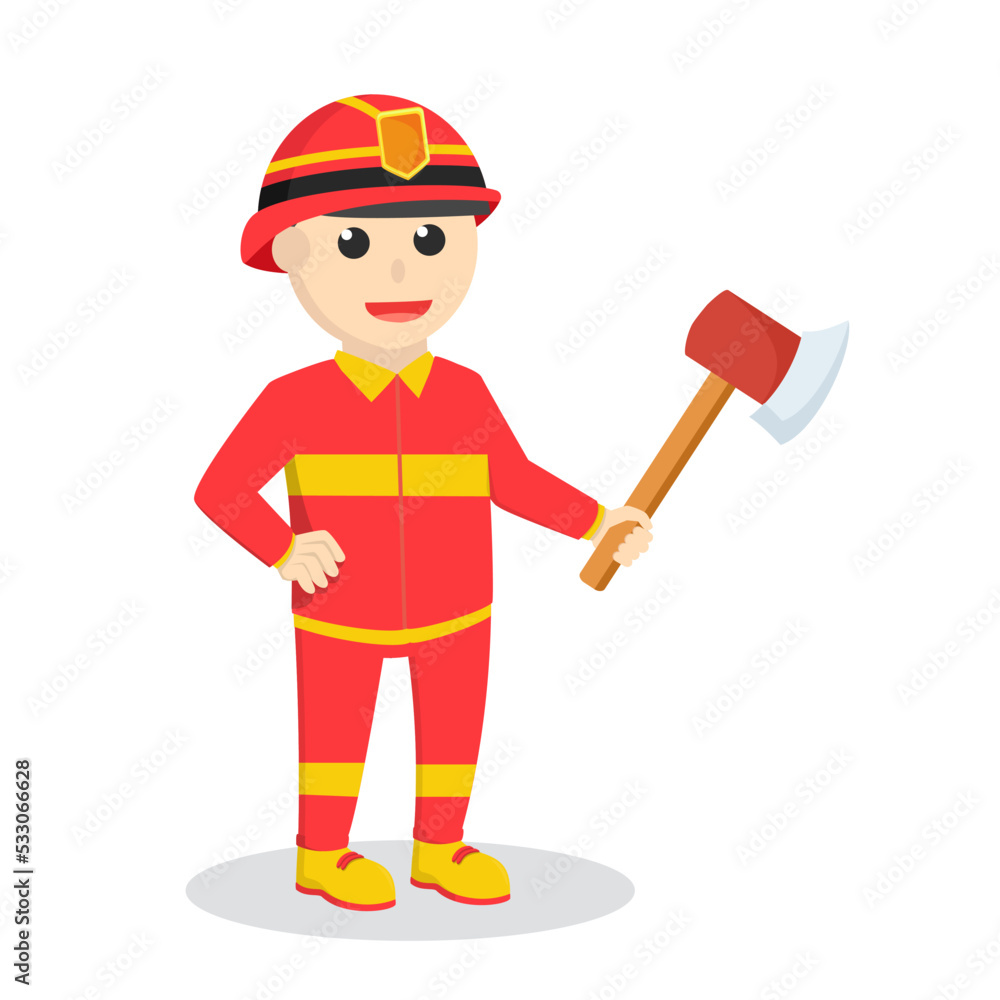 firefighter holding axe design on white background firefighter holding axe design on white background