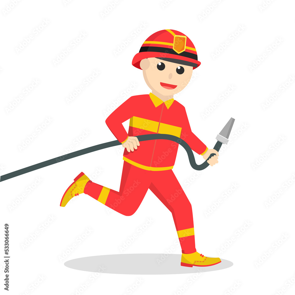 Obraz premium firefighter holding water hose job design on white background