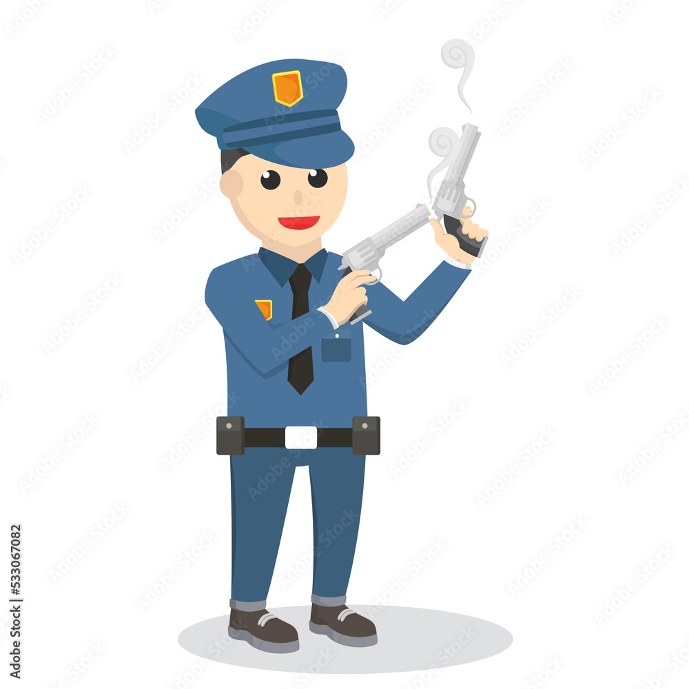 Police holding double gun job design on white background Police holding double gun job design on white background