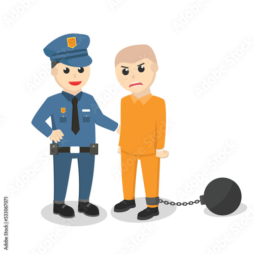Police Caught prisoner design character on white background