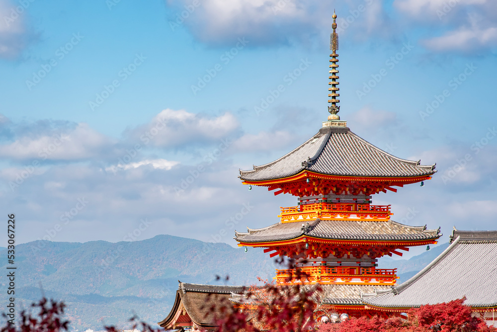 Five Storeys Pagoda of Kiyomizudera Temple in autumn, Kyoto, Japan