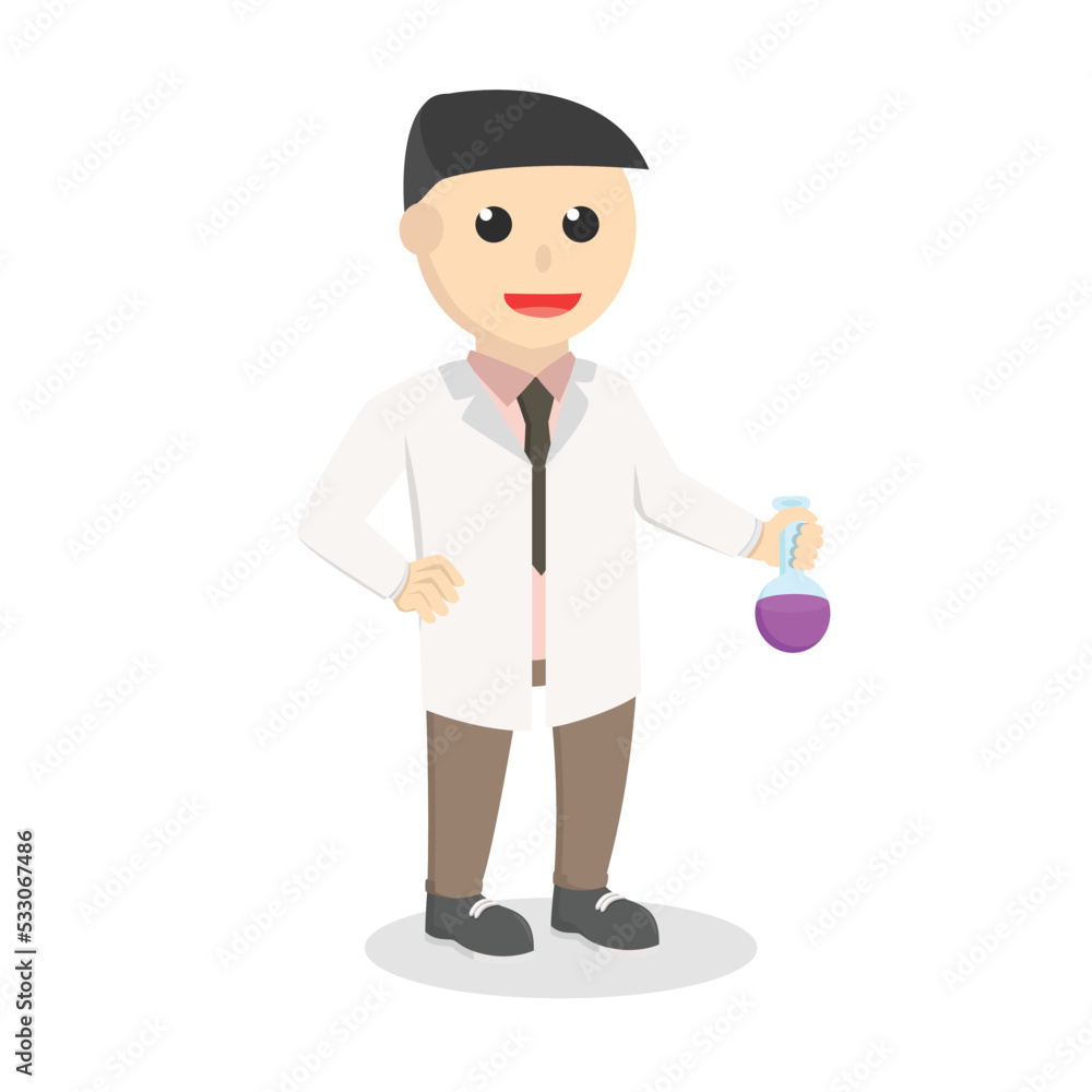 scientists test liquids in tube design character on white background