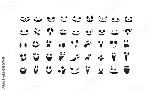 Halloween silhouette different faces icons	