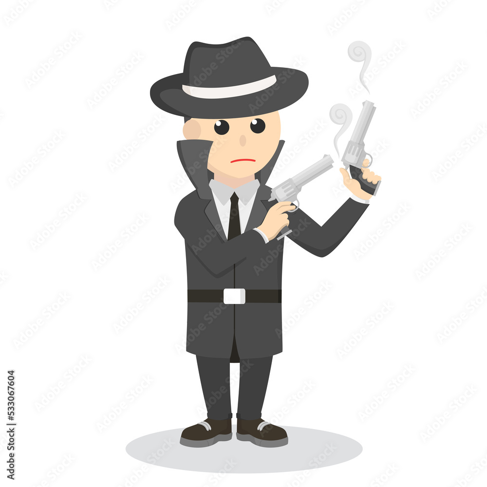 spy holding double gun design character on white background spy holding double gun design character on white background