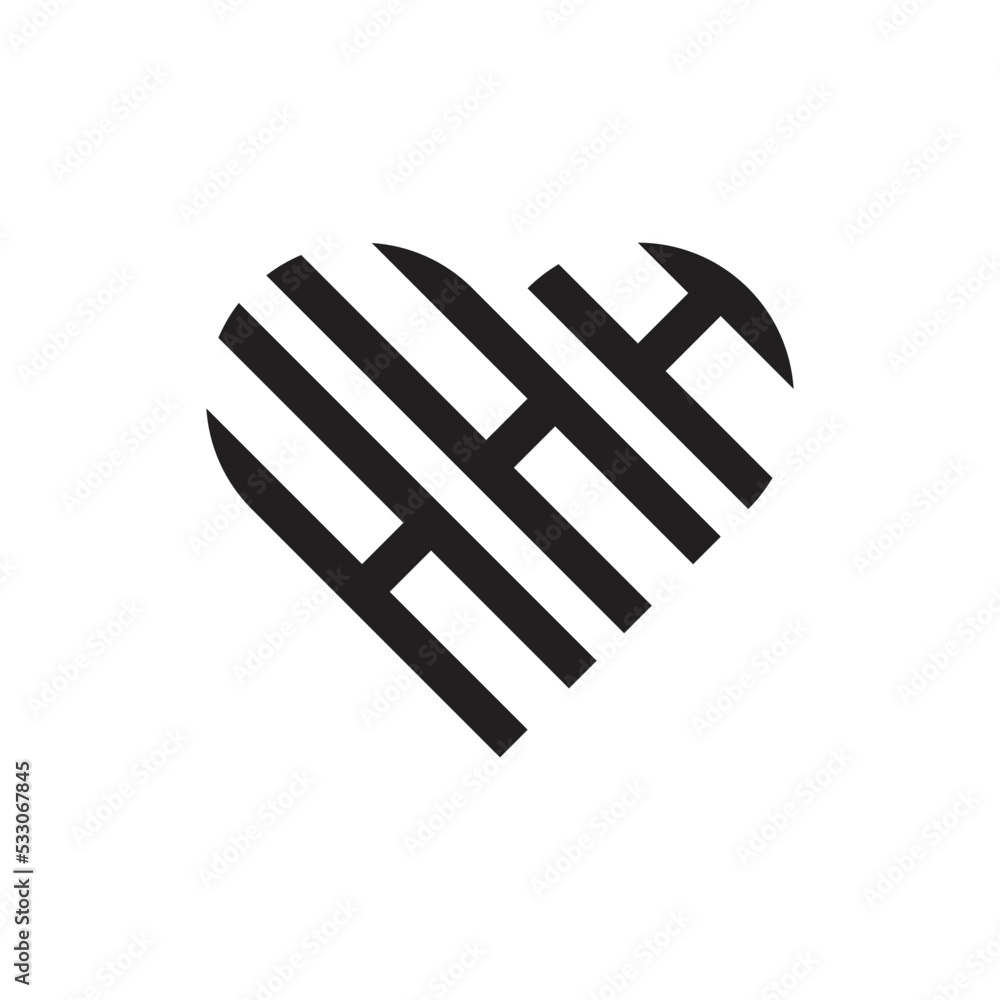 initial three h letter heart outline logo vector initial three h letter heart outline logo vector