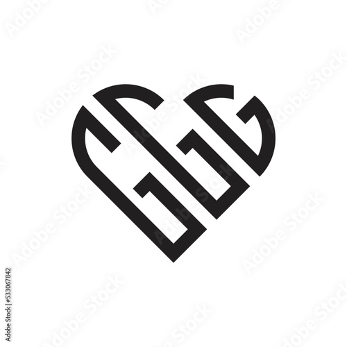 initial three g letter heart outline logo vector