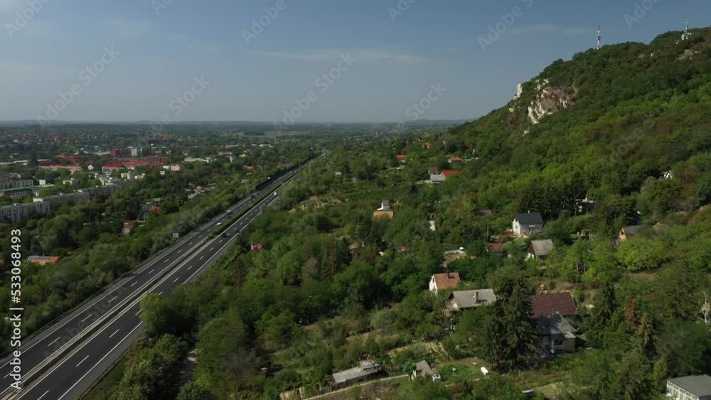 Aerial view of Turul Emlekmu, a landmark statue of a mythological bird, Tatabánya, Hungary. Aerial view of Turul Emlekmu, a landmark statue of a mythological bird, Tatabánya, Hungary.