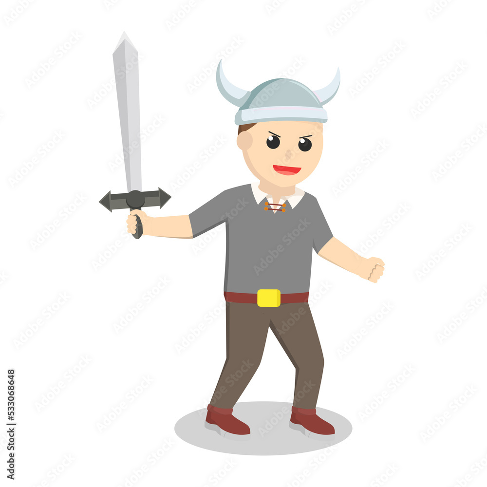 Viking soldier with sword design character on white background Viking soldier with sword design character on white background