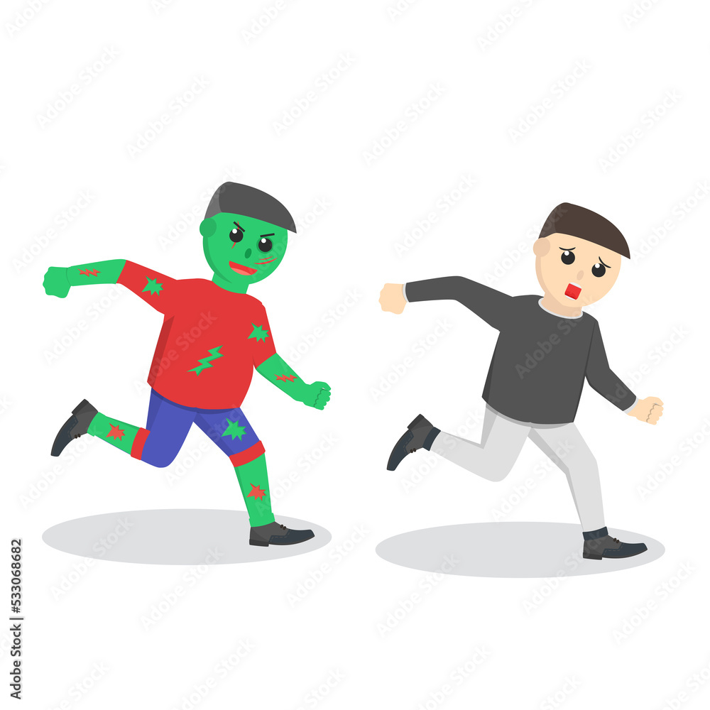 Zombie Chasing The man design character on white background Zombie Chasing The man design character on white background
