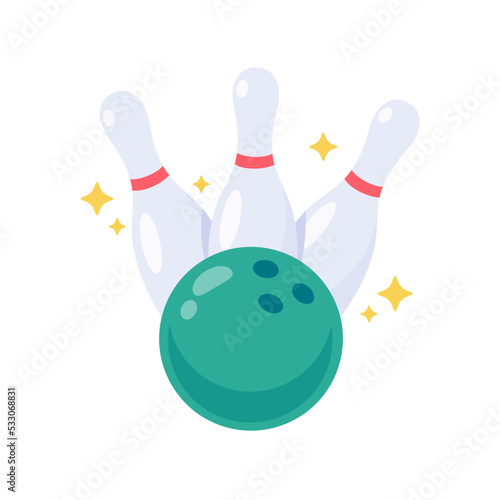 A bowling ball that rolls to hit the pin.