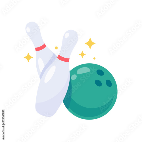 A bowling ball that rolls to hit the pin.
