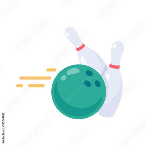 A bowling ball that rolls to hit the pin.