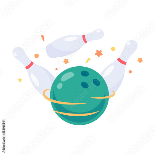 A bowling ball that rolls to hit the pin.