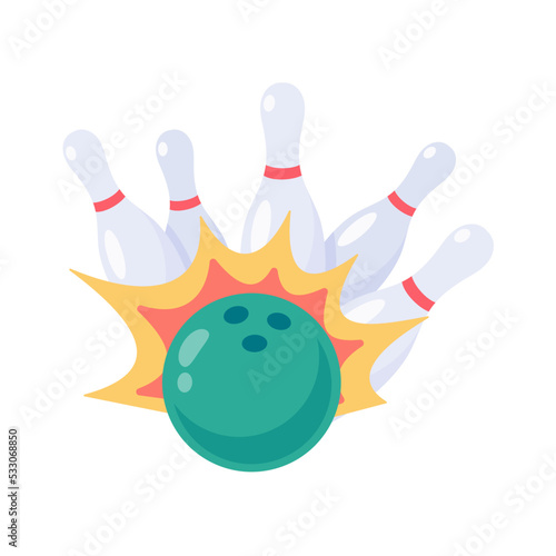 A bowling ball that rolls to hit the pin.