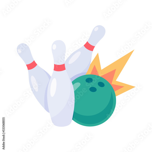 A bowling ball that rolls to hit the pin.