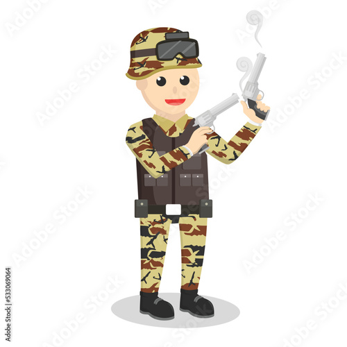 army man with double gun design character on white background