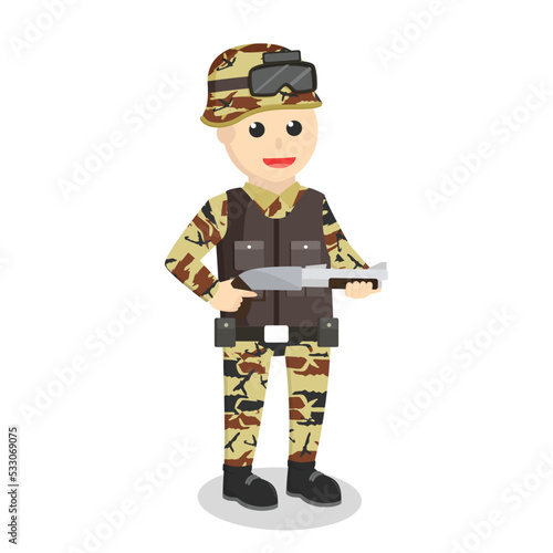 army man with shotgun design character on white background