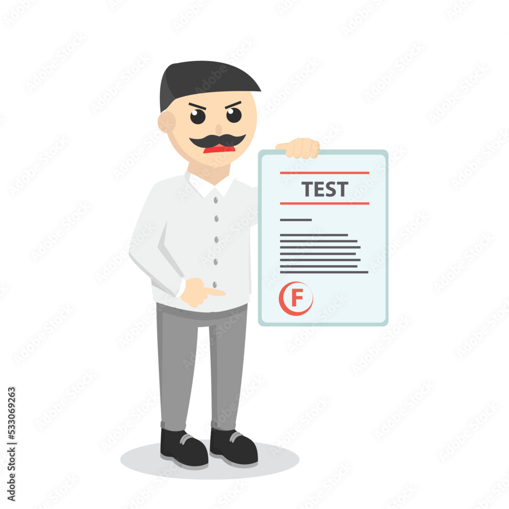 male teacher giving f grade design character on white background male teacher giving f grade design character on white background
