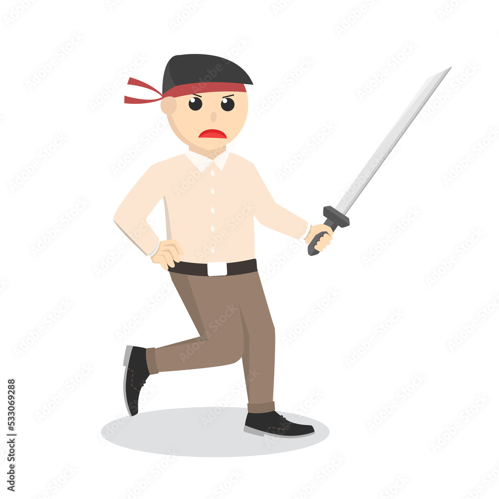 offcie warrior with katana design character on white background offcie warrior with katana design character on white background