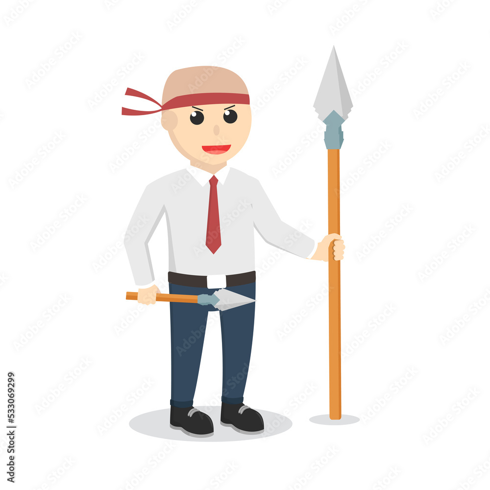 office warrior with spear design character on white background
