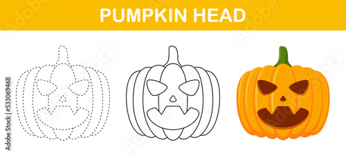 Pumpkin Halloween tracing and coloring worksheet for kids