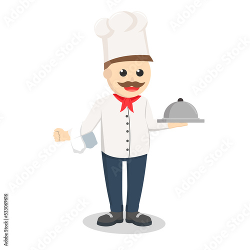chef holding plate design character on white background