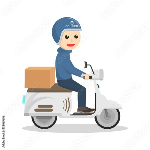 Deliveryman delivers packages by scooter design character on white background
