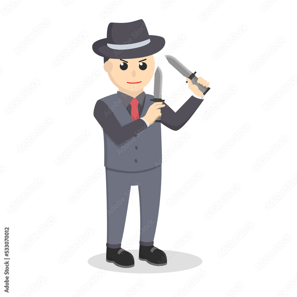 mafia action holding dual knife design character on white background