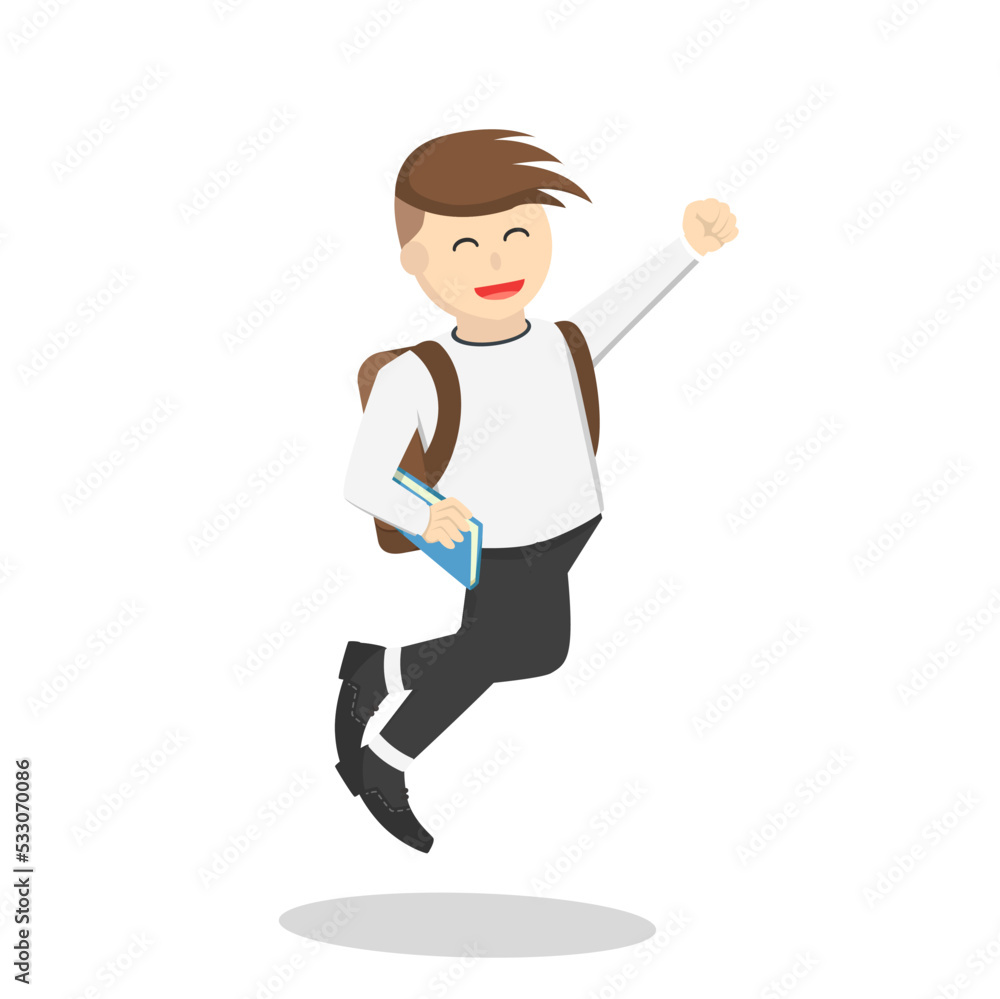 male student jumping excited design character on white background male student jumping excited design character on white background