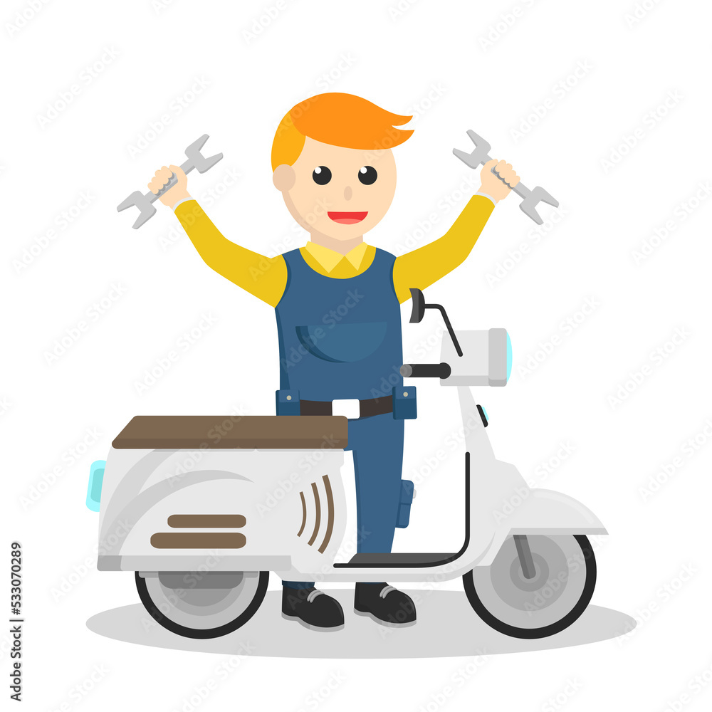mechanic repair motorcycle design character on white background mechanic repair motorcycle design character on white background