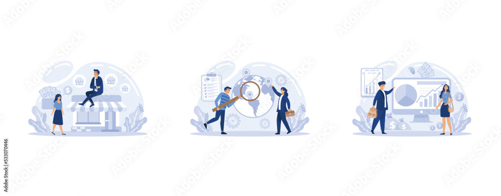 Business scaling web banner or landing page set. Franchise business expansion, Marketing strategy and product promotion, set flat vector modern illustration Business scaling web banner or landing page set. Franchise business expansion, Marketing strategy and product promotion, set flat vector modern illustration