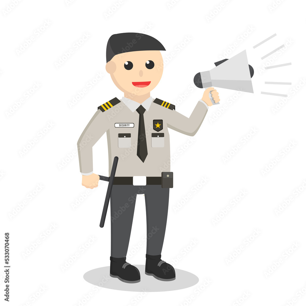 security officer holding megaphone design character on white background security officer holding megaphone design character on white background