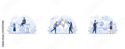 Business scaling web banner or landing page set. Franchise business expansion, Marketing strategy and product promotion, set flat vector modern illustration
