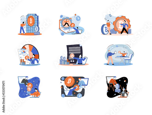 Cryptocurrency bitcoin mining metaphor Blockchain exchange platform. Cyber banking procedures, bitcoin trading, wallet. Ecurrency transactions. Digital currency, cryptocurrency market, hidden mining