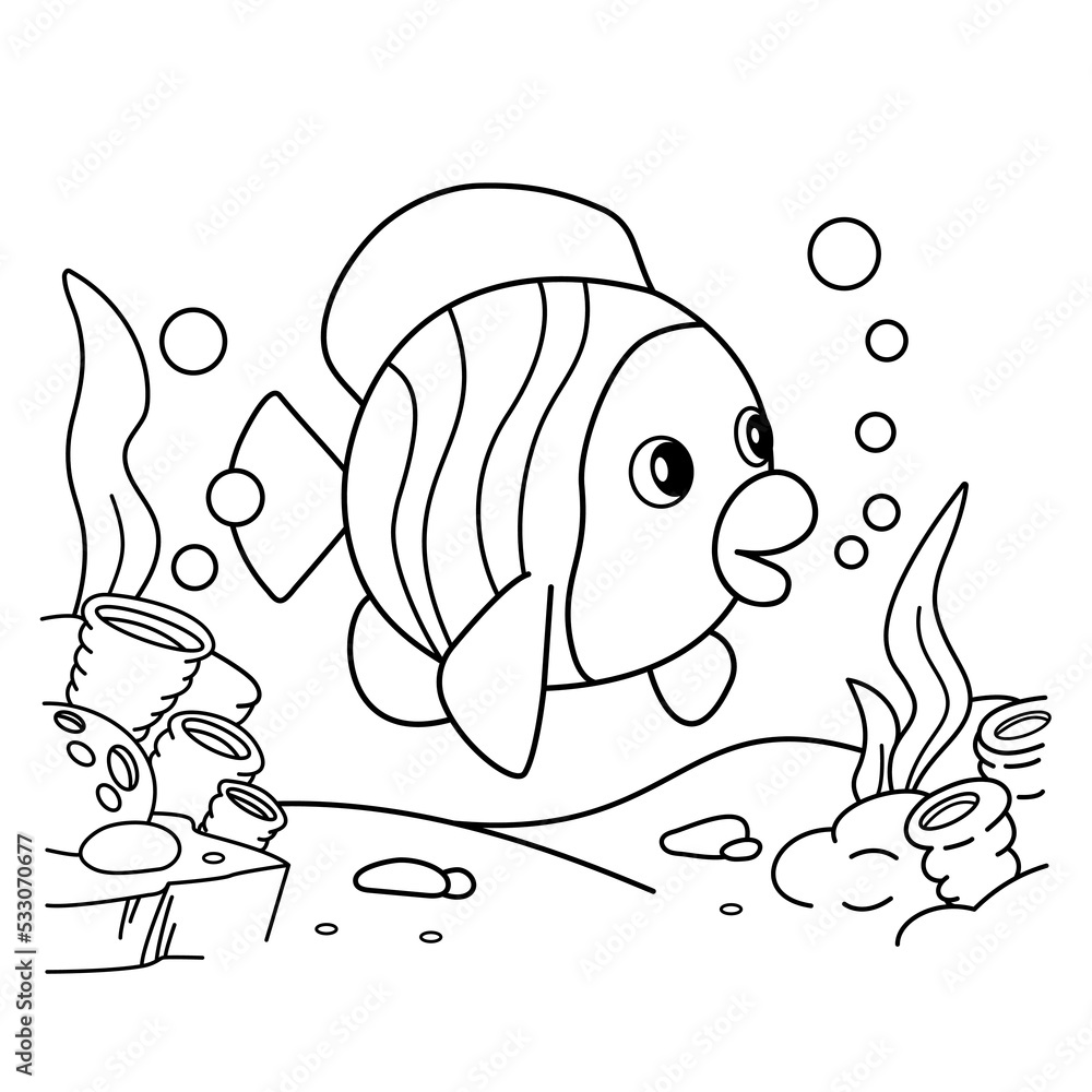 Coloring Page Outline Of cartoon fish. Underwater world. Coloring Book