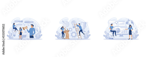 Trend watcher web banner or landing page set. Specialist in tracking the emergence of new business trends. Trend analysis and project promotion, set flat vector modern illustration
