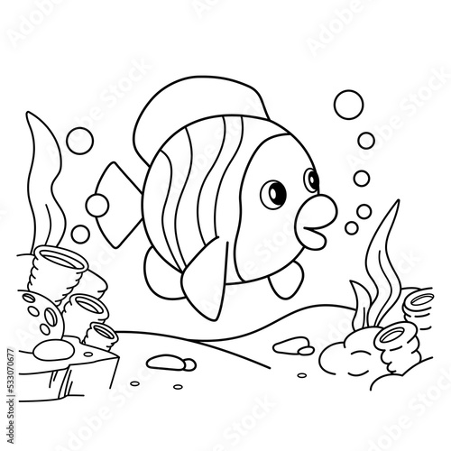 Coloring Page Outline Of cartoon fish. Underwater world. Coloring Book for kids.