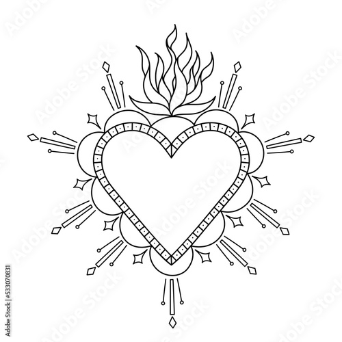Sacred Heart love Folk Art Illustration Hand Made vector	